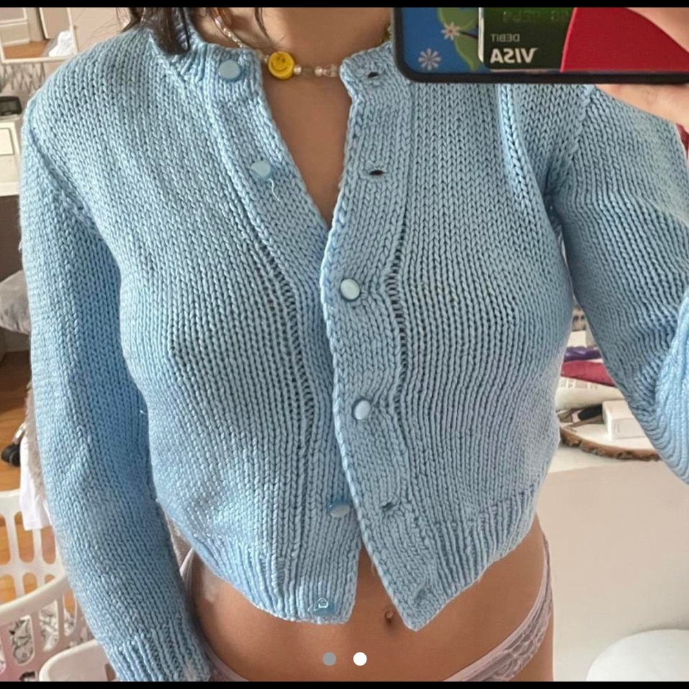baby blue cardigan